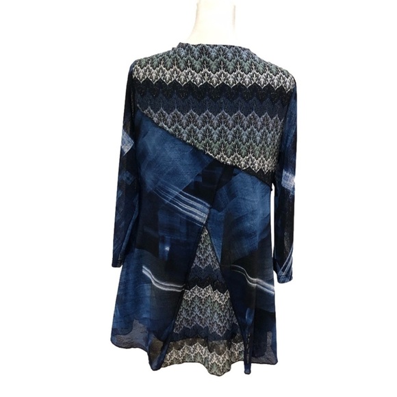 Calessa mixed media cowl neck tunic top asymmetrical hem metallic thread Size M - Picture 2 of 9